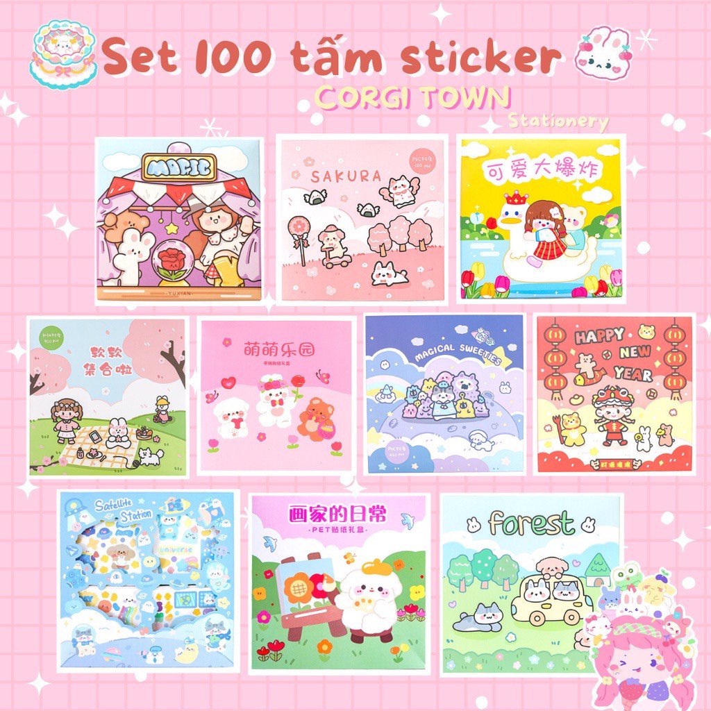 [ FULL SET 100] Set Sticker 100 Tấm Dễ Thương- Full Hộp