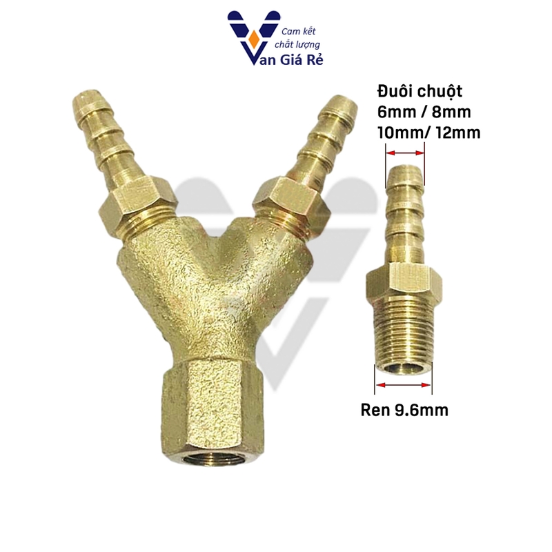 (có thể tháo rời) Nối 3 ngã chữ Y đuôi chuột 6mm 8mm 10mm 12mm thau