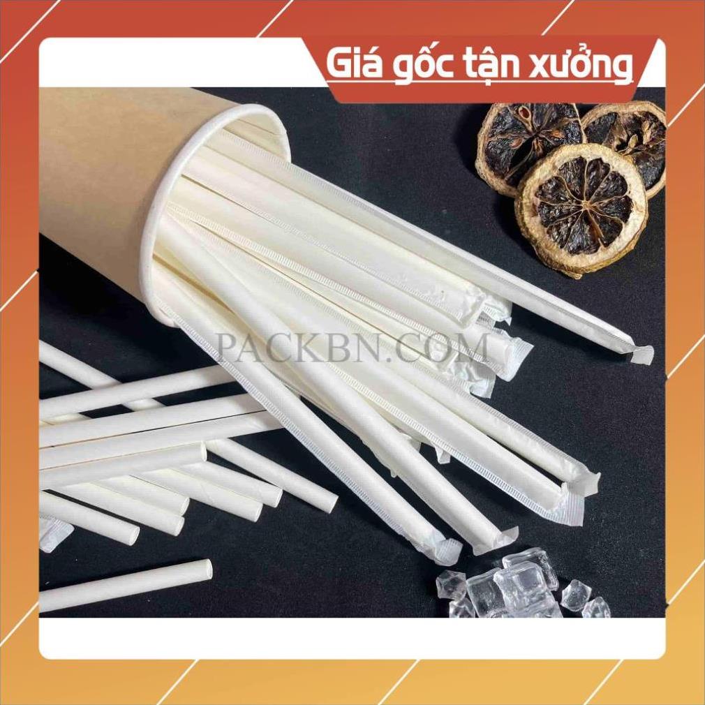 100-200 Ống Hút Giấy BỌC MÀNG, màu trắng, phi 6, phi 8 và phi 12mm