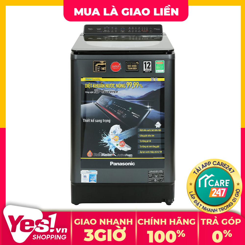 Máy giặt panasonic inverter 12.5 kg na-fd125v1bv - xoáy nước siêu mạnh water bazooka - thác nước đôi dual power cascade - bảo hành chính hãng - voucher 10% lên đến 800k