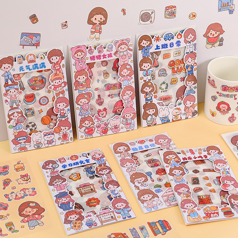 Set 4 tấm sticker hình dán cô gái dễ thương cute