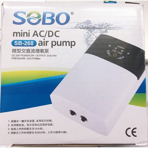 Máy oxy tích điện 2 vòi sobo sb 268 cho hồ cá
