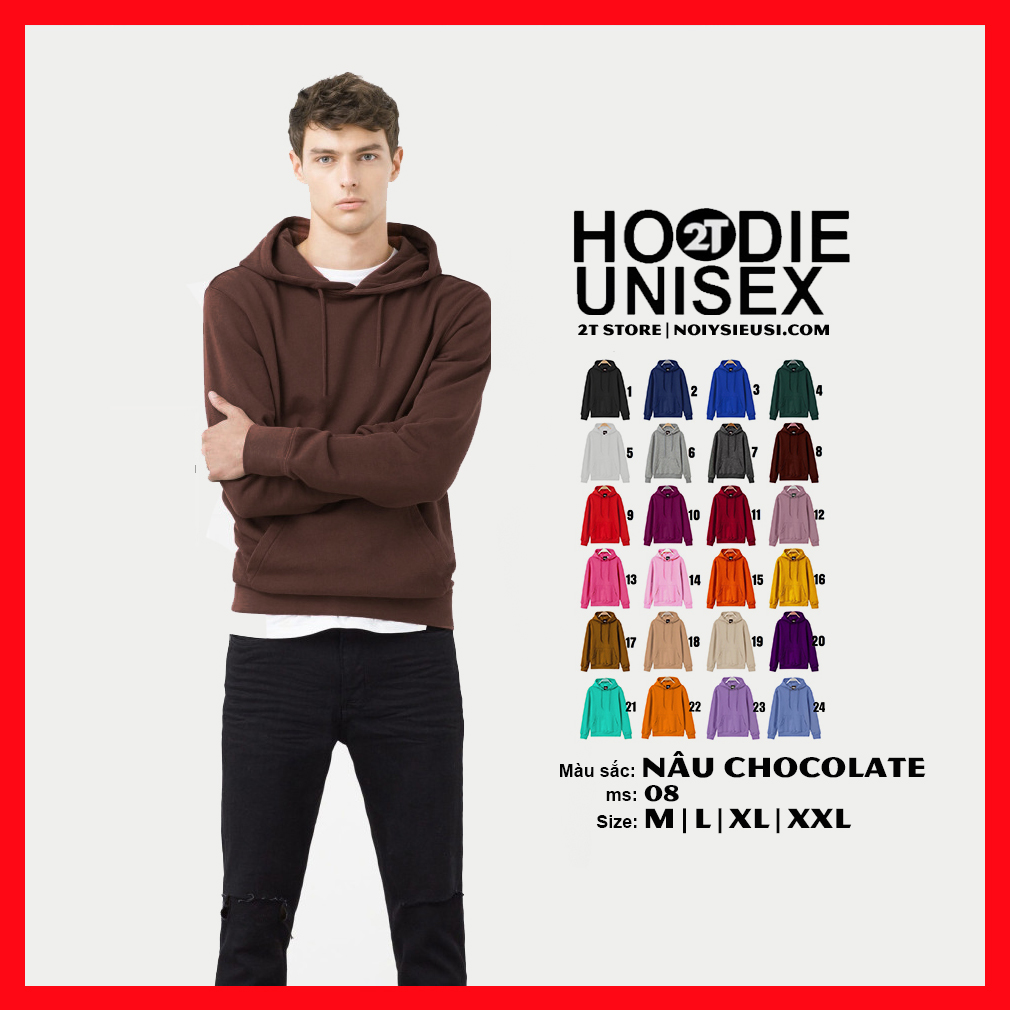 [4.4 HOÀN TIỀN 15%][HCM]ÁO KHOÁC NỈ HOODIE TRƠN NÓN 2 LỚP DÀY DẶN UNISEX 2T STORE - NÂU CHOCOLATE