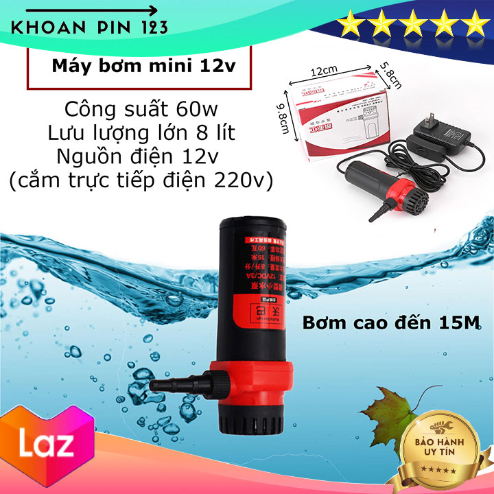Máy bơm nước mini 12v 15M 60W dùng cho máy cắt rãnh tường, thay nước bể cá (màu đỏ)