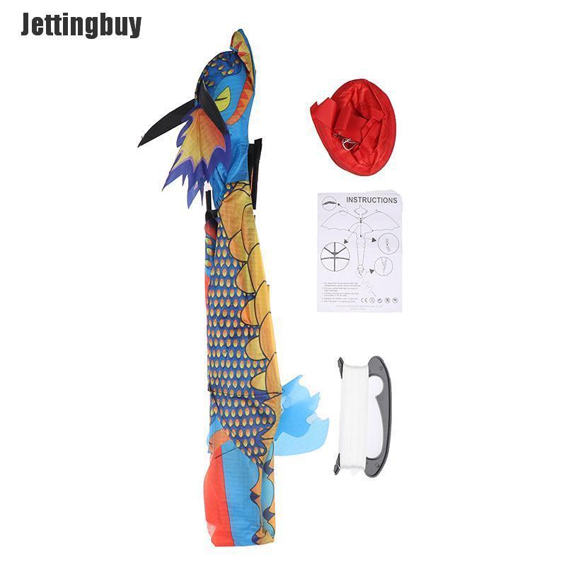 Jettingbuy Large 3D Nylon Kite Flying Dragon Kite with 100m Line Family Outdoor Sports Toy