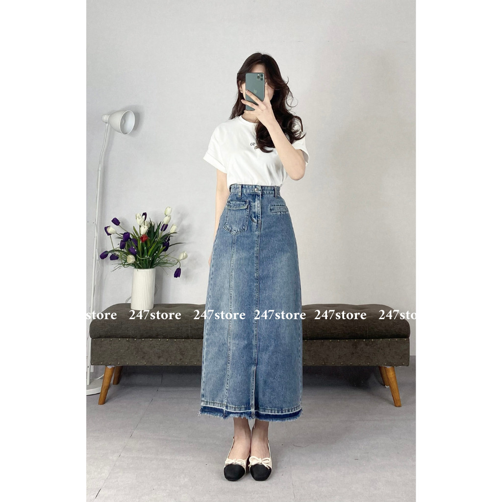 Chân váy jeans dáng dài cvjean6809