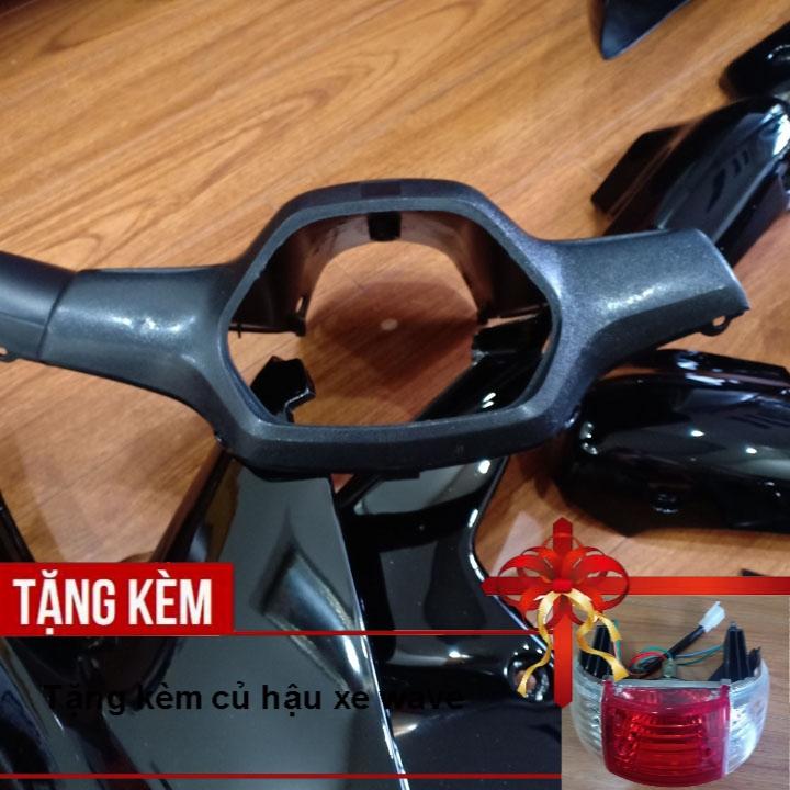 {Tặng kèm tem}   Dàn áo xe Wave Alpha, Wave zx, Wave 110 đời 2002 đến 2006 dòng pha 2 bóng, nhựa ABS nguyên sinh màu ĐEN, tặng kèm Củ hậu cho xe wave