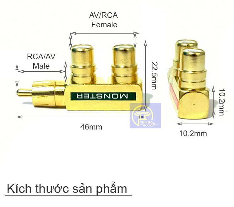Bộ 2 Jack chia AV (RCA) 1 ra 2 Monster (chân ngang)