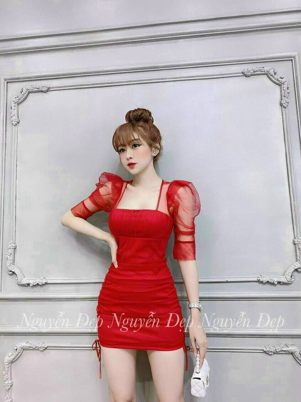 [HCM]Đầm Dự Tiệc Tay Lưới Ôm Dáng Body Siêu Gợi Cảm Chân Váy Rút Dây Xếp Ly Độc Đáo.Qc