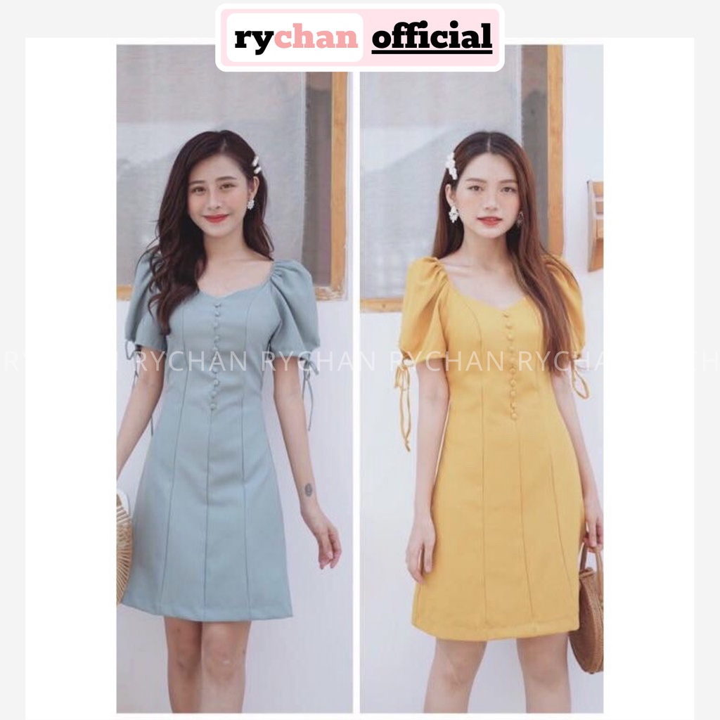[XÃ KHO] [ẢNH THẬT CUỐI] Đầm Xoè Nút Bọc Tay Nơ 2 Màu - DX061