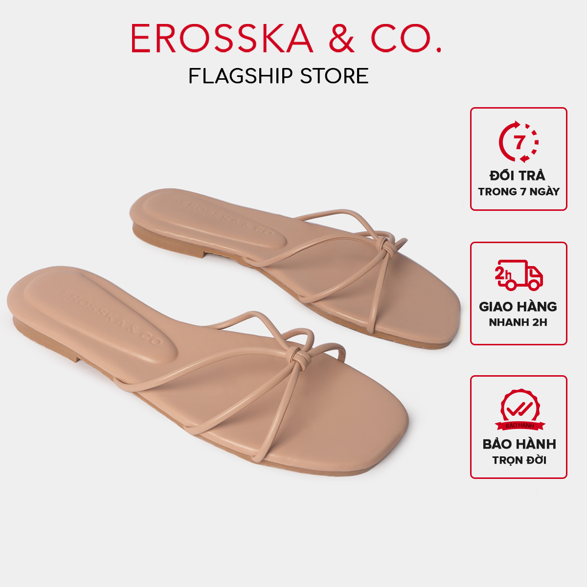 Dép nữ thời trang đế bằng Erosska 2022 phối dây quai mảnh màu trắng - DE037