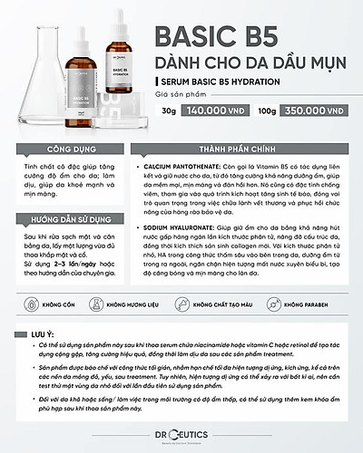 Serum DrCeutics Basic B5 Hydration 5% Cho Da Dầu Mụn 30ml - BBon Beauty Chính hãng