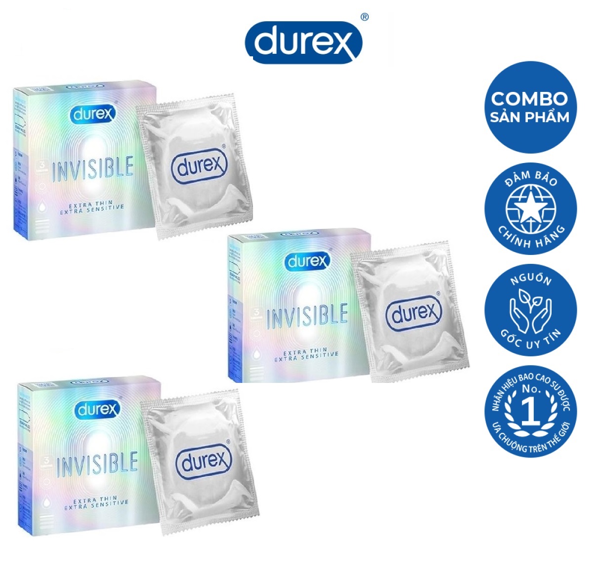 Bộ 3 Bao cao su Durex Invisible 3 bao [ Che tên sản phẩm ]