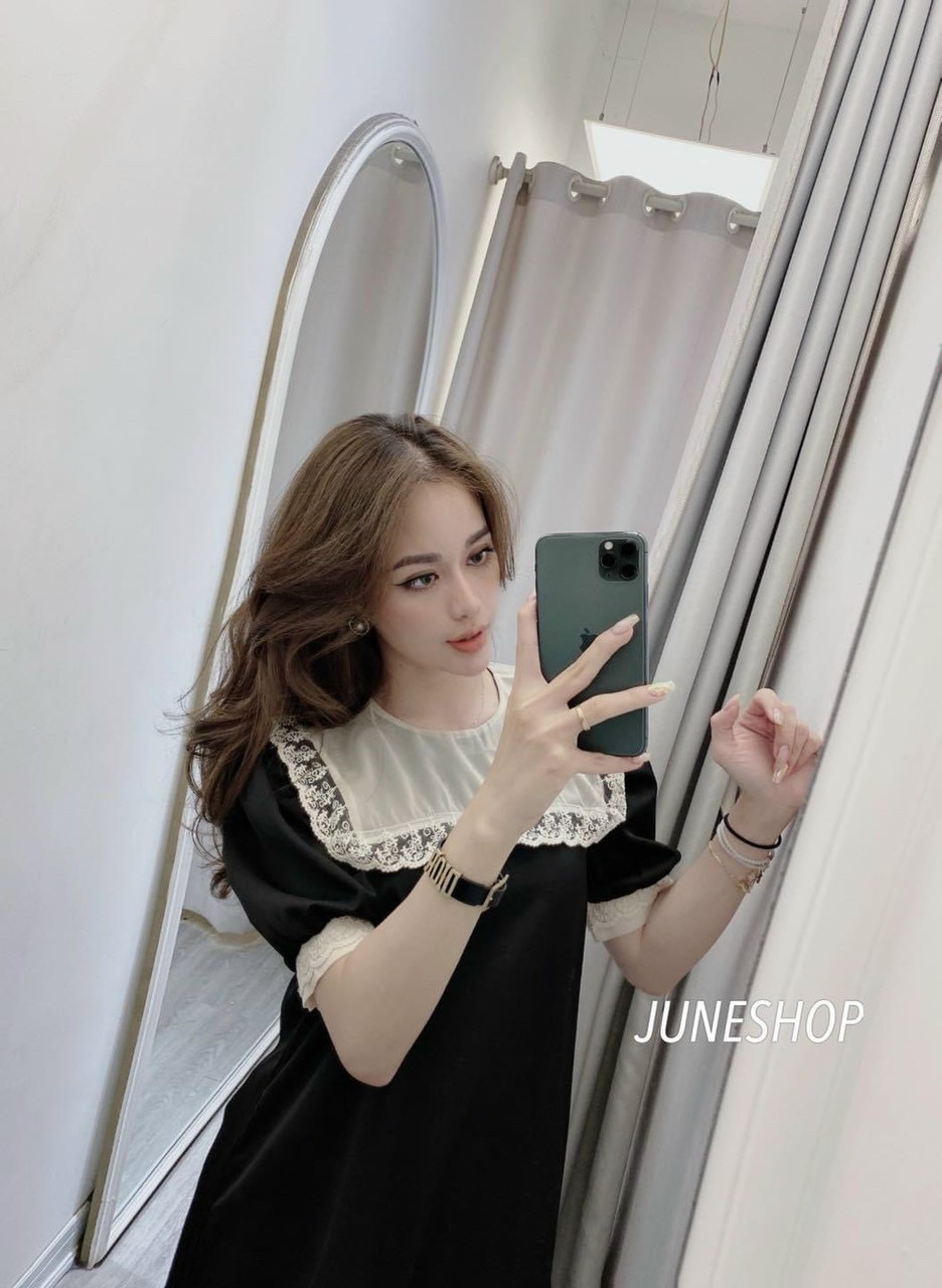 [HCM]Đầm bầu công sở đen phối ren cao cấp