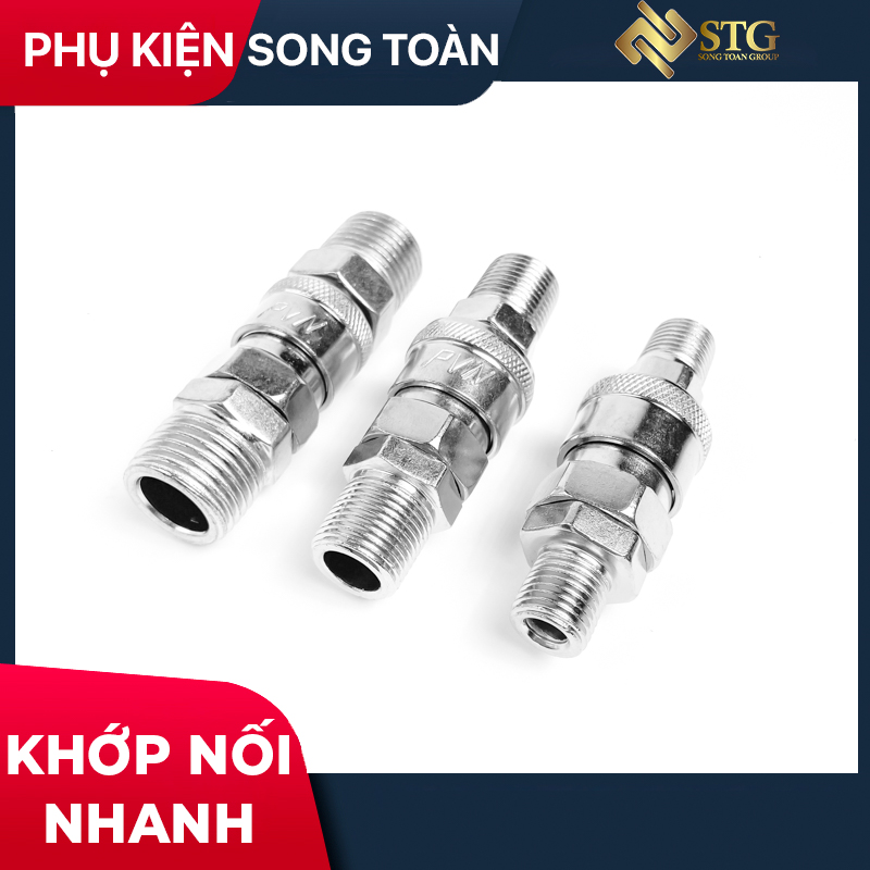 Bộ Khớp Nối SM PM Trục Bi & Nối Nhanh Ổ Bi Đầu Đực Cái  - Kết Nối Ren Ngoài - Bằng Thép Mạ Crom