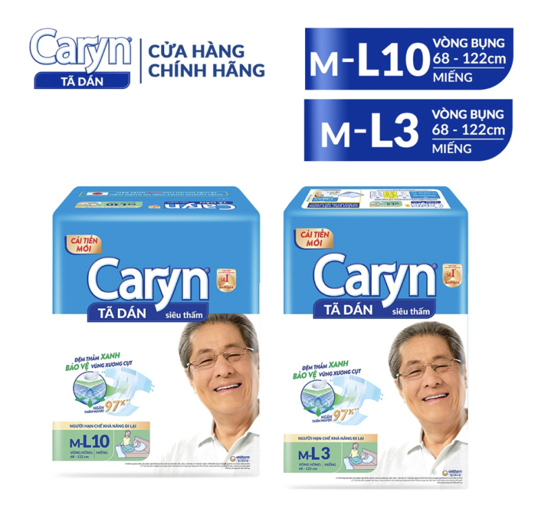Tã - bỉm dán Caryn size ML 3 Miếng/10 Miếng dành cho người hạn chế khả năng đi lại (người già/ mẹ bầu sau sinh)