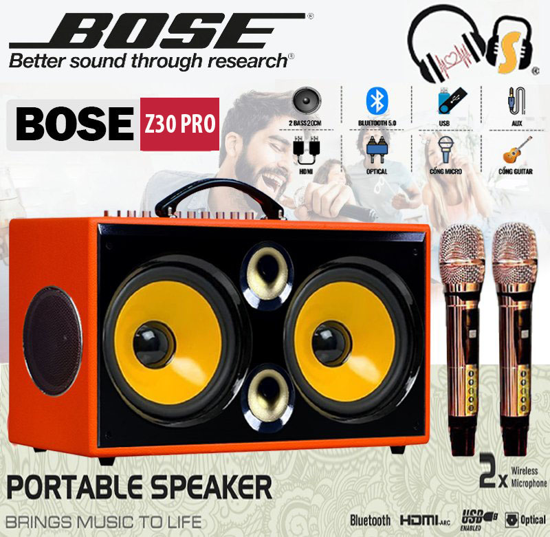 [ MẪU MỚI ] Loa Kéo Xách Tay BOSE Hàng USA CHÍNH HÃNG - Loa Karaoke Di Động BOSE Z30 Pro - Hệ Thống 6 Loa 6 Đường Tiếng, Sub Siêu Trầm 2 Bass 20CM, 2 Trυng, 2 Treble Công Suất 650W Cực Khủng Bass Dày, Bluetooth 5.0- Cáp Quang- HDML- AUX