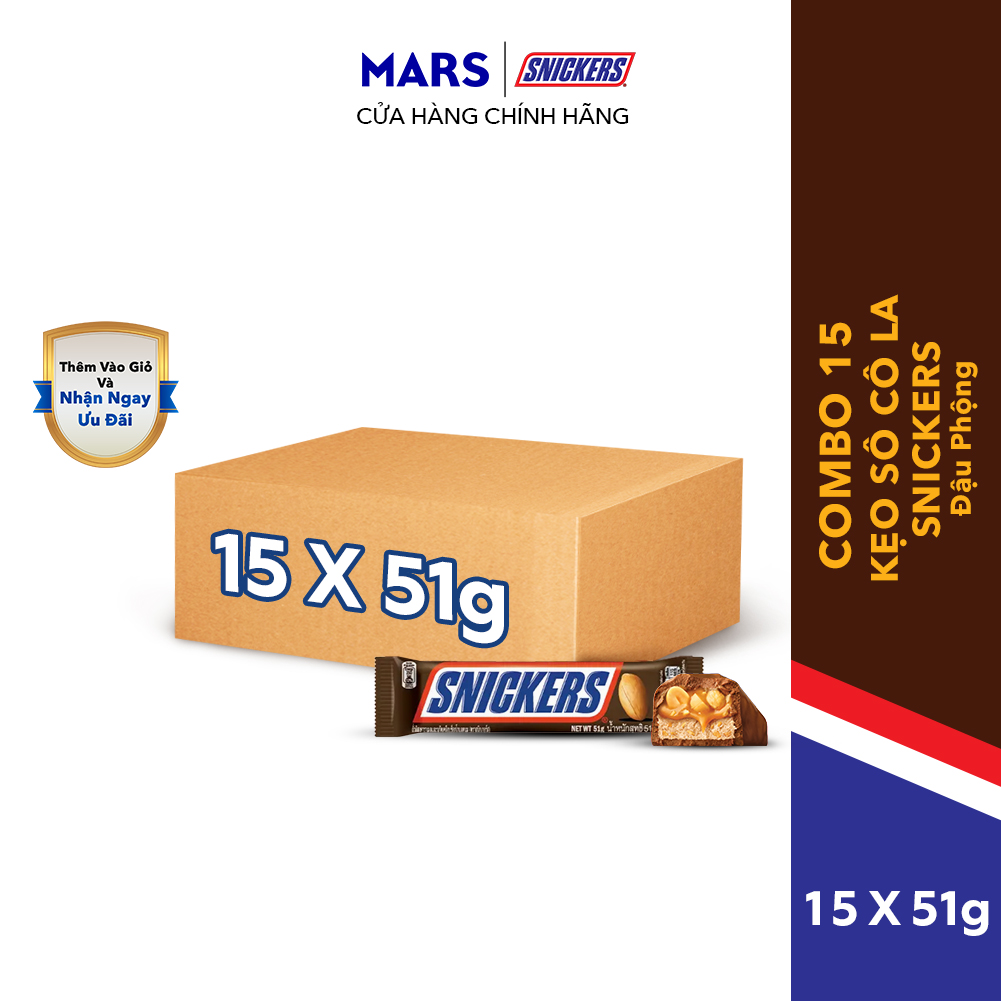 Combo 15 thanh kẹo Sô Cô la Snickers thanh 51g