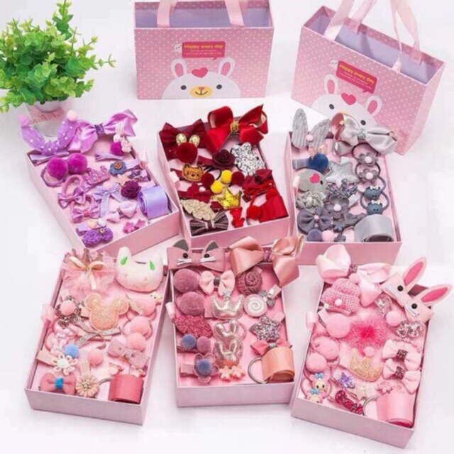 Hộp Nơ Kẹp Tóc Cho Bé 18 Chi Tiết