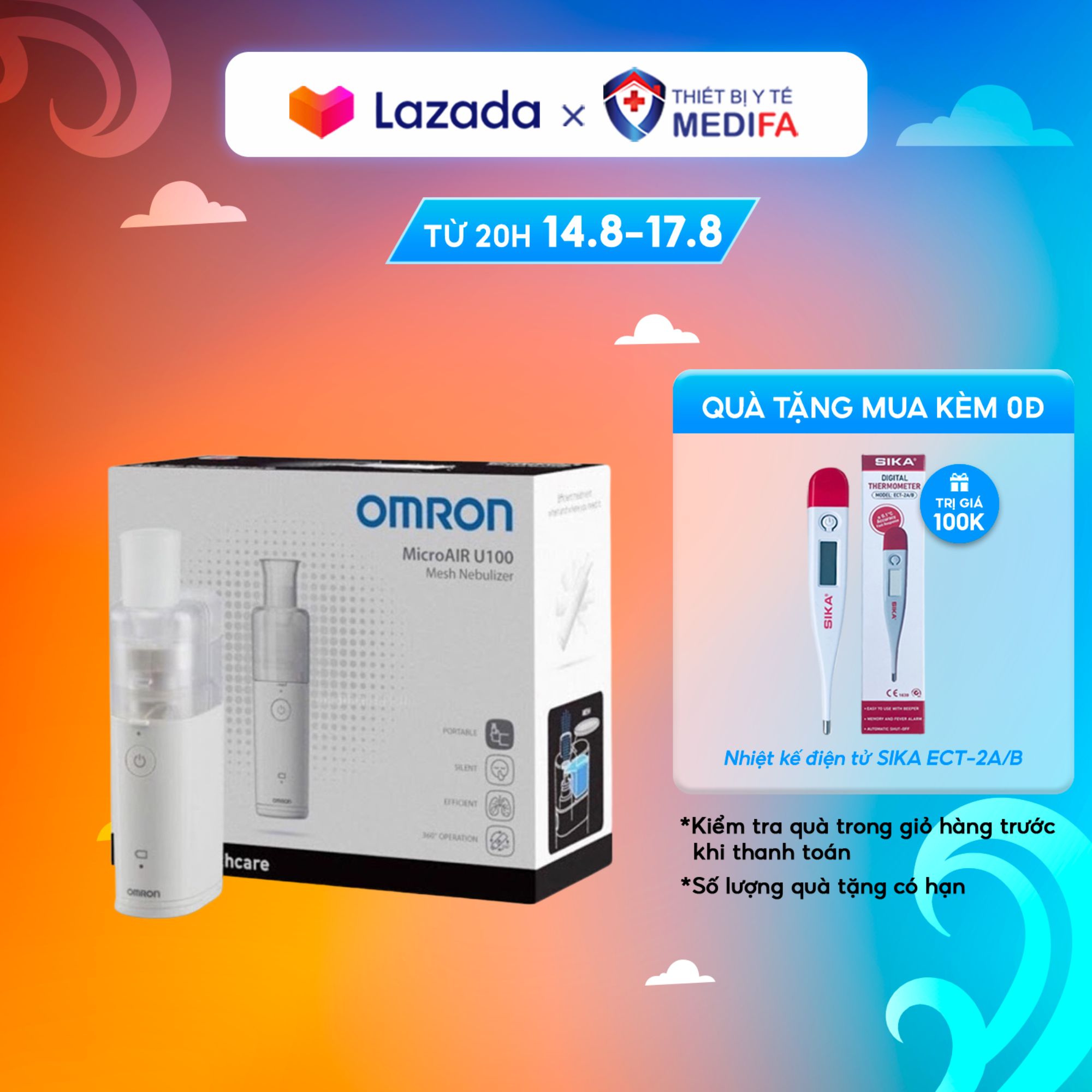 Máy xông mũi họng dạng lưới omron ne-u100 chạy pin, nhỏ gọn, không gây tiếng ồn