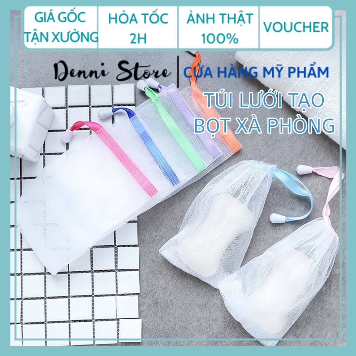Túi lưới đựng xà phòng tạo bọt dây rút