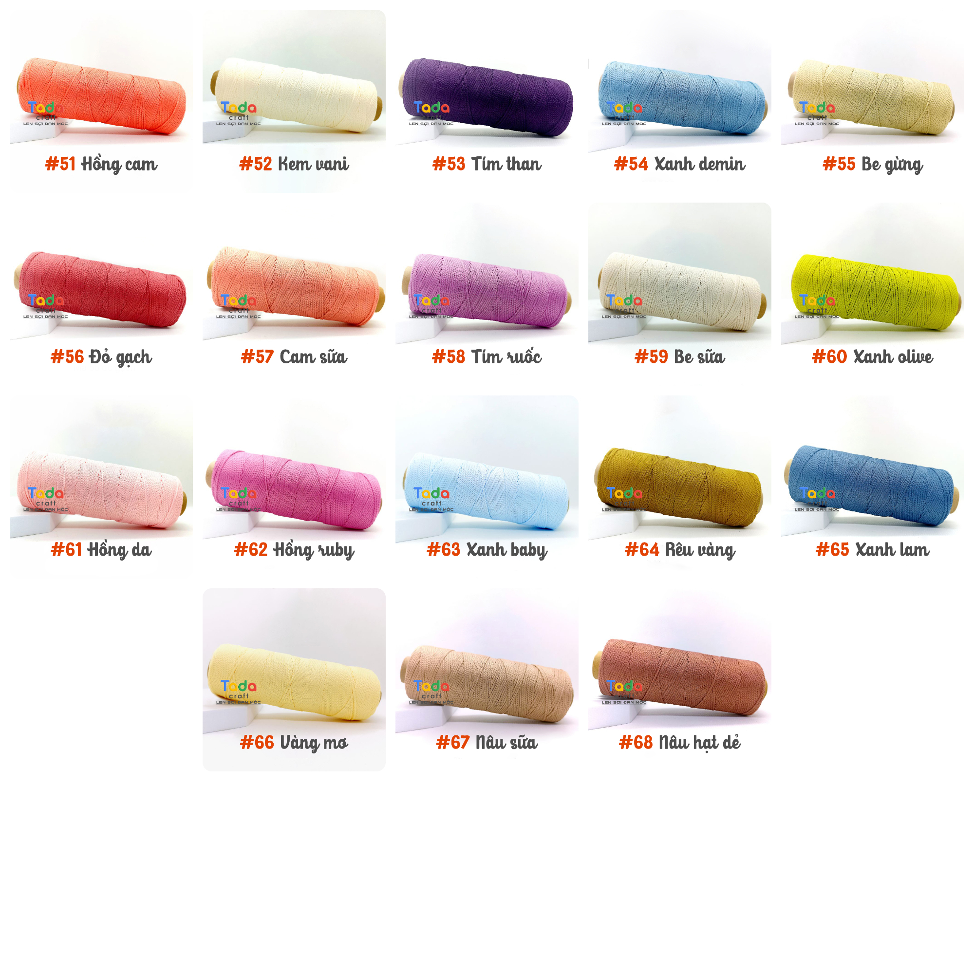 Sợi dệt trơn 2mm Craft Yarn - Màu mới 78 màu