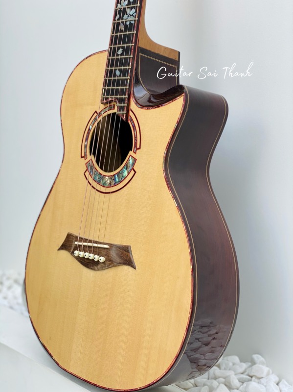 Đàn guitar acoustic gỗ cẩm ấn xà cừ có lắp equalizer- HÀNG CUSTOM