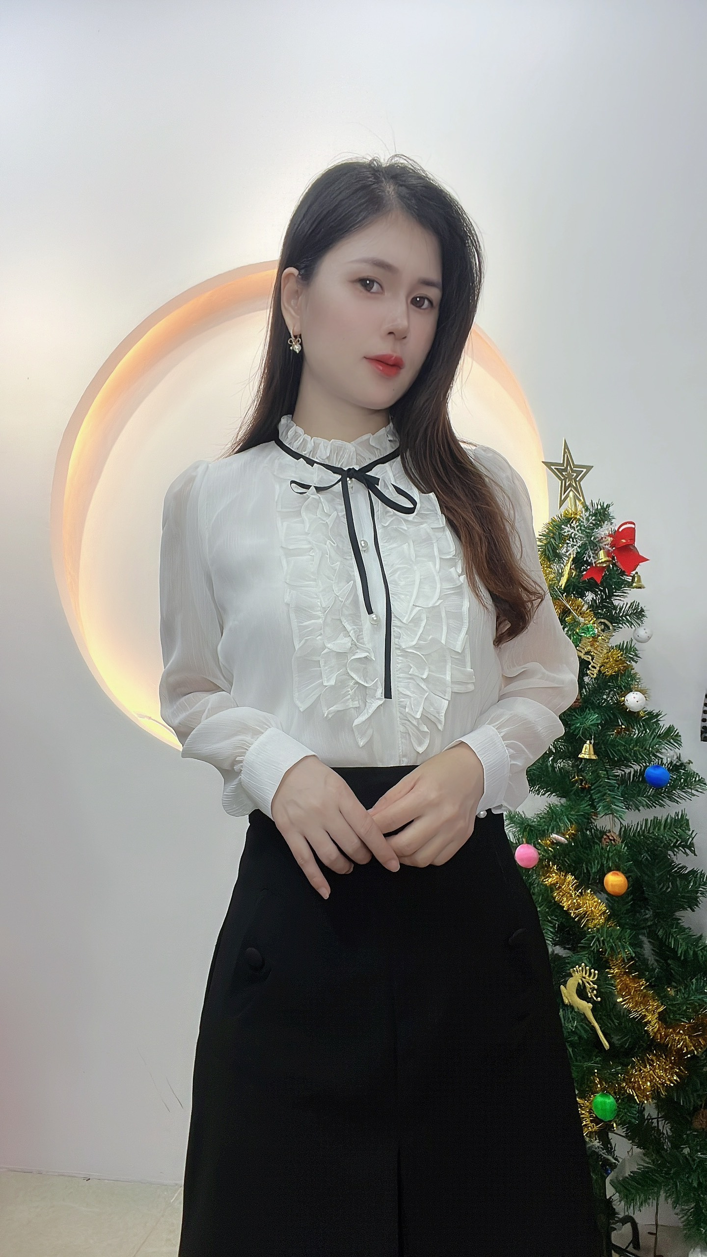 AN40 - ÁO KIỂU CÔNG SỞ BÈO KÈM NƠ ĐEN