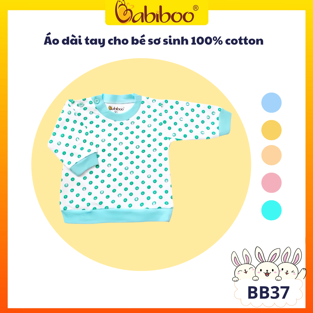 Áo tay dài cho bé sơ sinh BABIBOO, áo sơ sinh cotton chấm bi dễ thương cute BB37