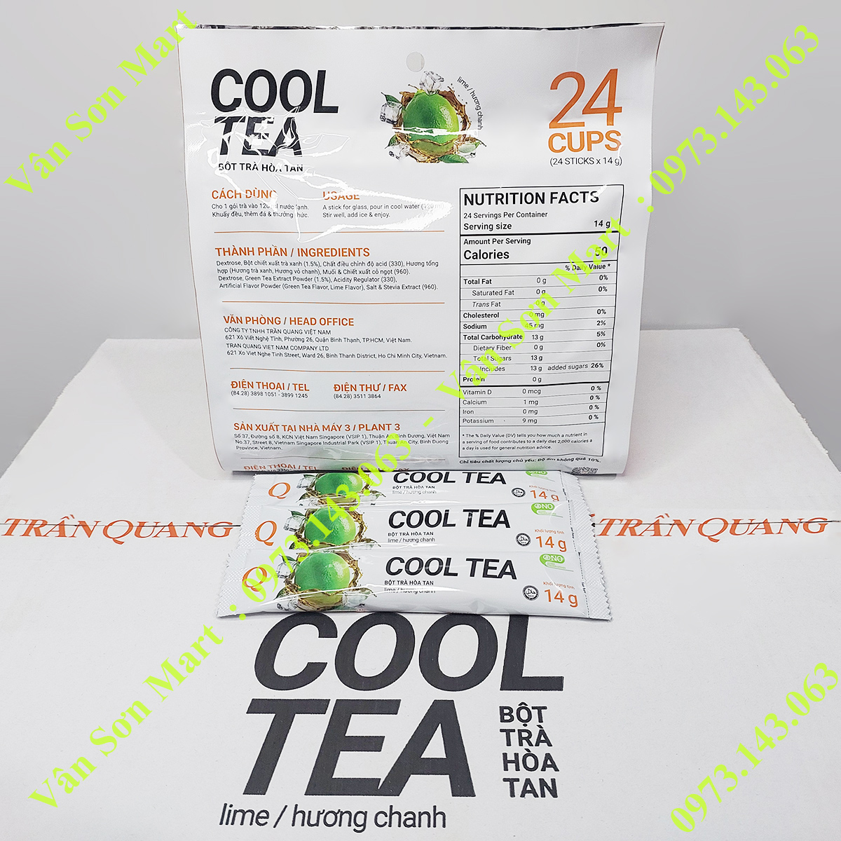 Trà Chanh Cool Tea Trần Quang bịch 336g (24 gói dài x 14g)