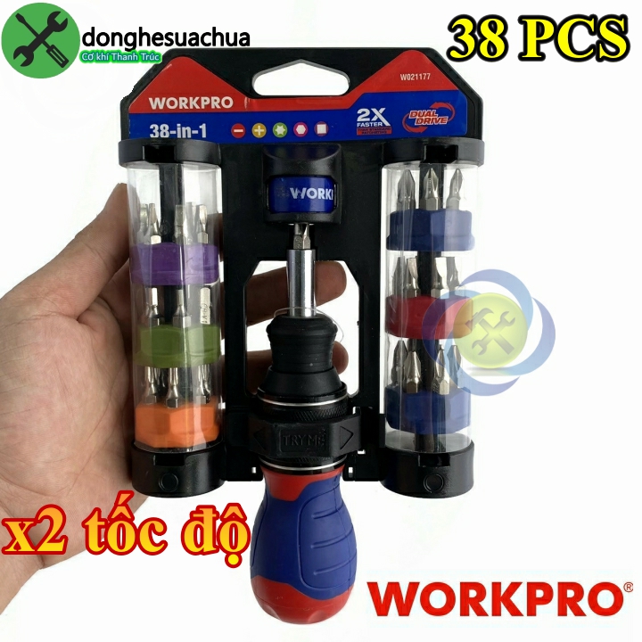[HCM]Bộ tua vít 38 chi tiết WORKPRO W021177 nhân đôi tốc độ