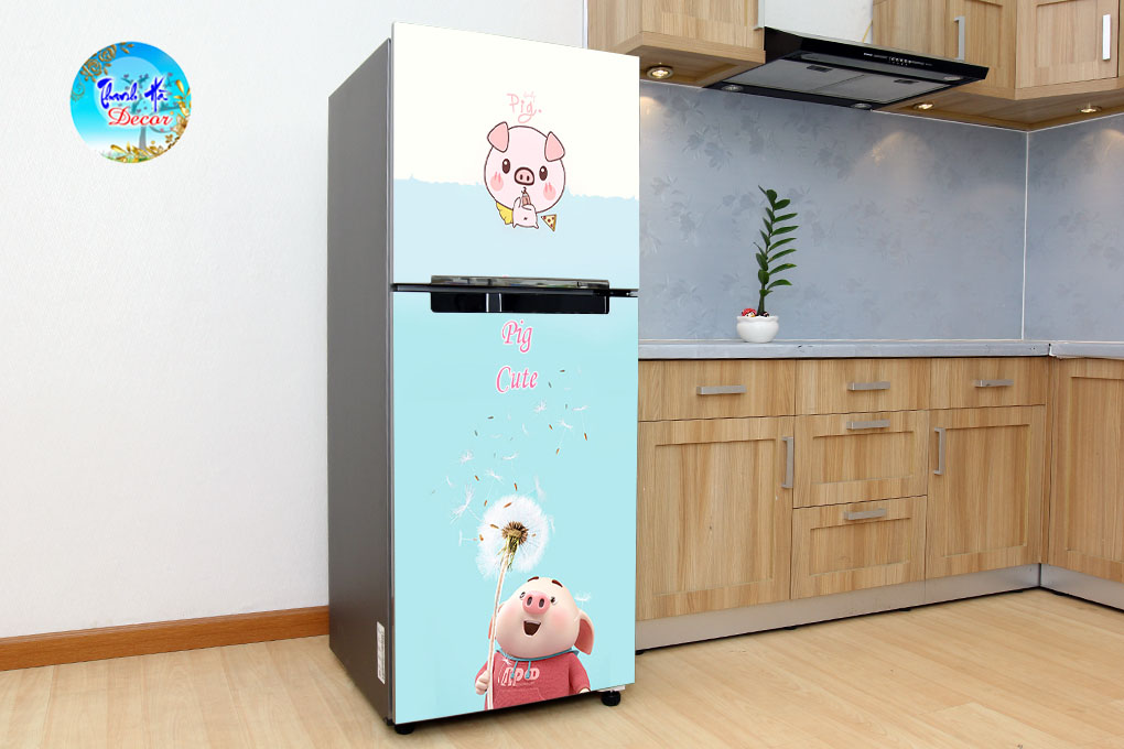 Decal dán trang trí tủ lạnh cao cấp - Pig cute