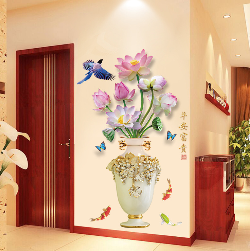 Dcal dán tường mẫu: Bình hoa sen