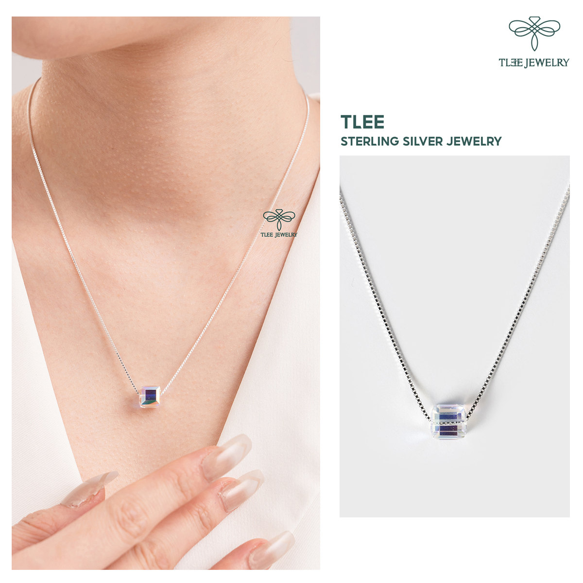 Dây chuyền bạc nữ TLEE hộp pha lê lấp lánh TleeJewelry D0130