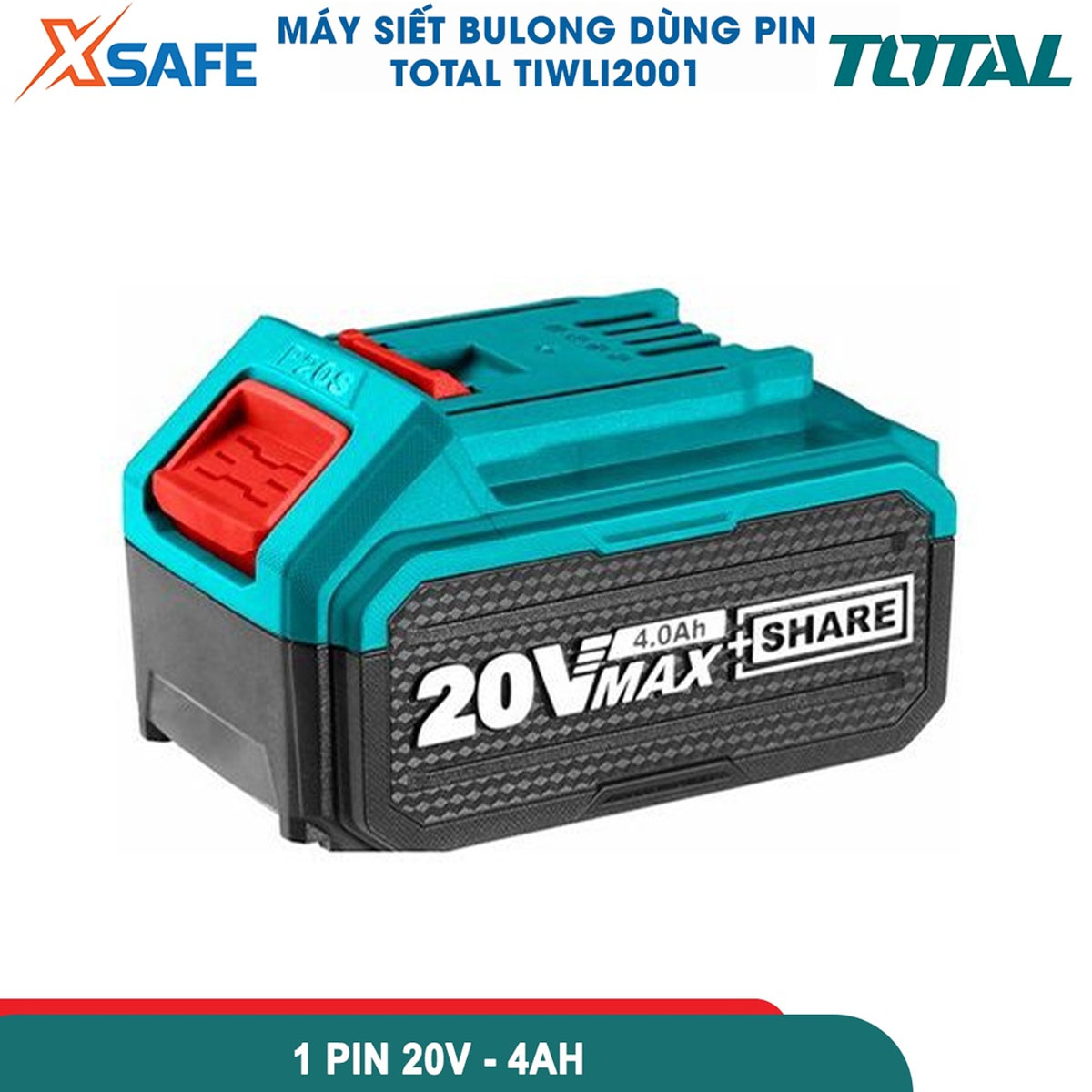 Machine fasten Bolt battery 20V TOTALTIWLI2001, brushless motor, torque size 300Nm. Included 2 battery 2AH, quick clean, there are LED lights work, enclosed 3 nose (17, 19, 21mm) machine fasten bolts [xsafe][genuine]