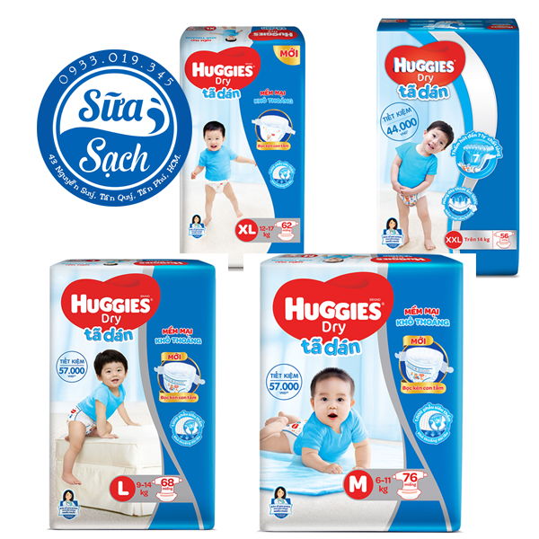 [HCM]TÃ DÁN HUGGIES /M76/L68/Xl62/XXL56 (mẫu mới )