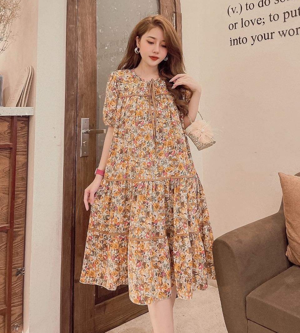[Hàng loại 1]Đầm Bầu Váy Bầu cao cấp dáng Xuông Chất Lụa Hàn Mềm, siêu mát Thấm Mồ Hôi Tốt, Freesize từ 45 đến 70Kg