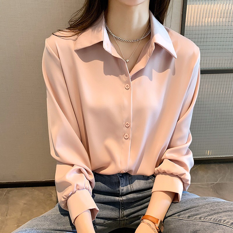 Áo sơ mi nữ tay dài màu trơn cách điệu nút đôi thời trang PONIVALAZA cao cấp, chất vải mềm mịn thoáng mát thấm hút mồ hôi tốt