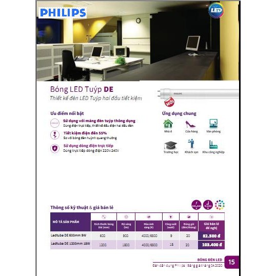 Bóng led tube philips ecofit de 0,6m 9w/765