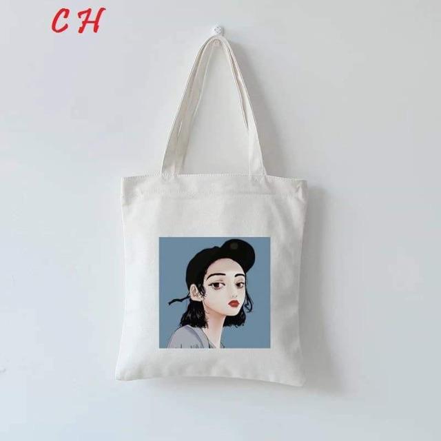 [Túi tote] Túi vải cô gái đội mũ COH0619