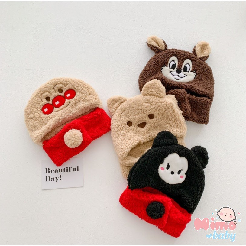 Mũ len lông cừu liền khăn dễ thương cho bé (2-8y)
