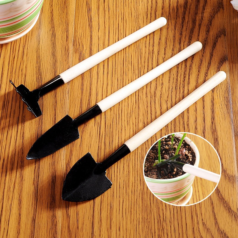 Bộ dụng cụ làm vườn mini 3 món cán gỗ rẻ vô địch