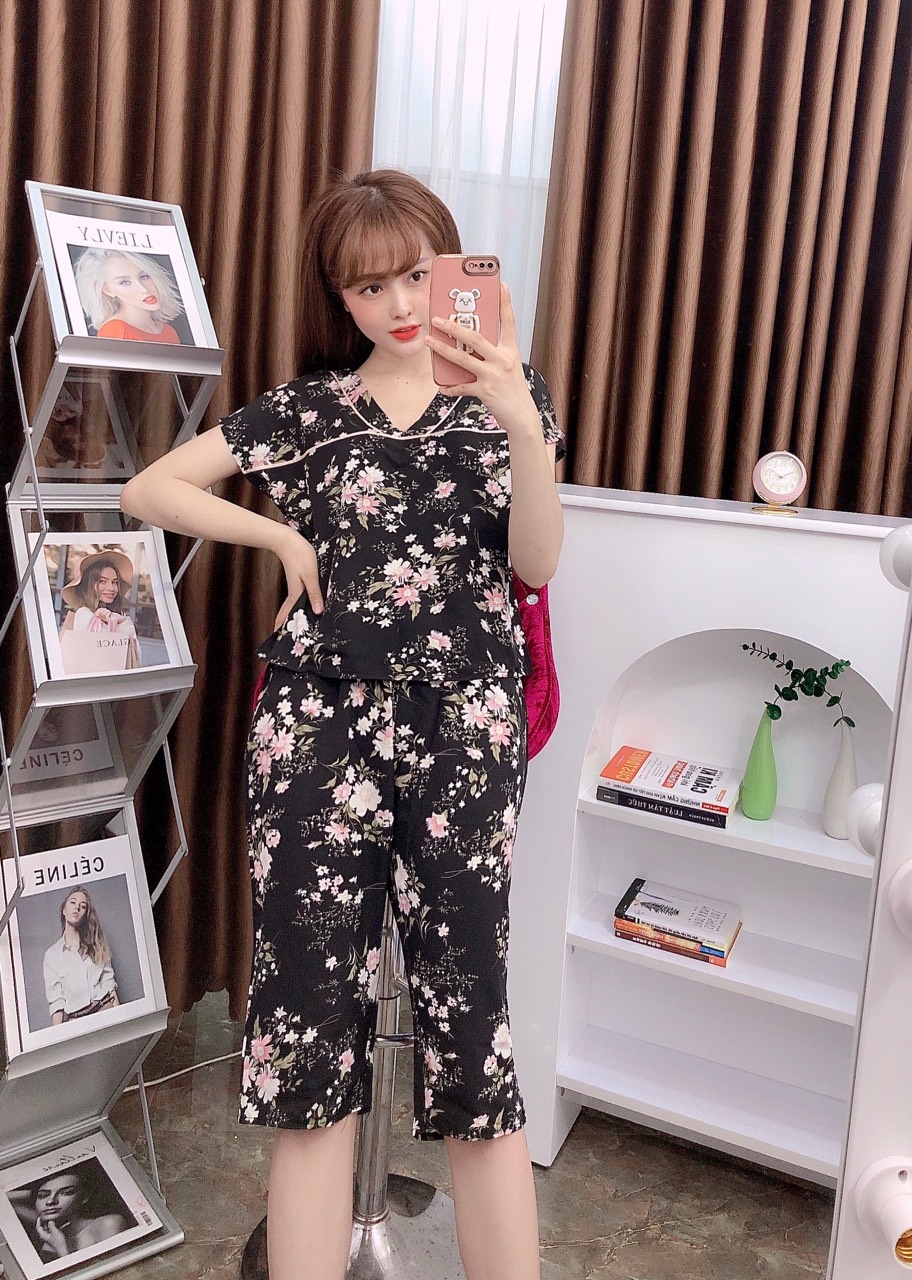 Bộ lụa mango mặc nhà bộ lụa lửng mango cổ V mặc nhà
