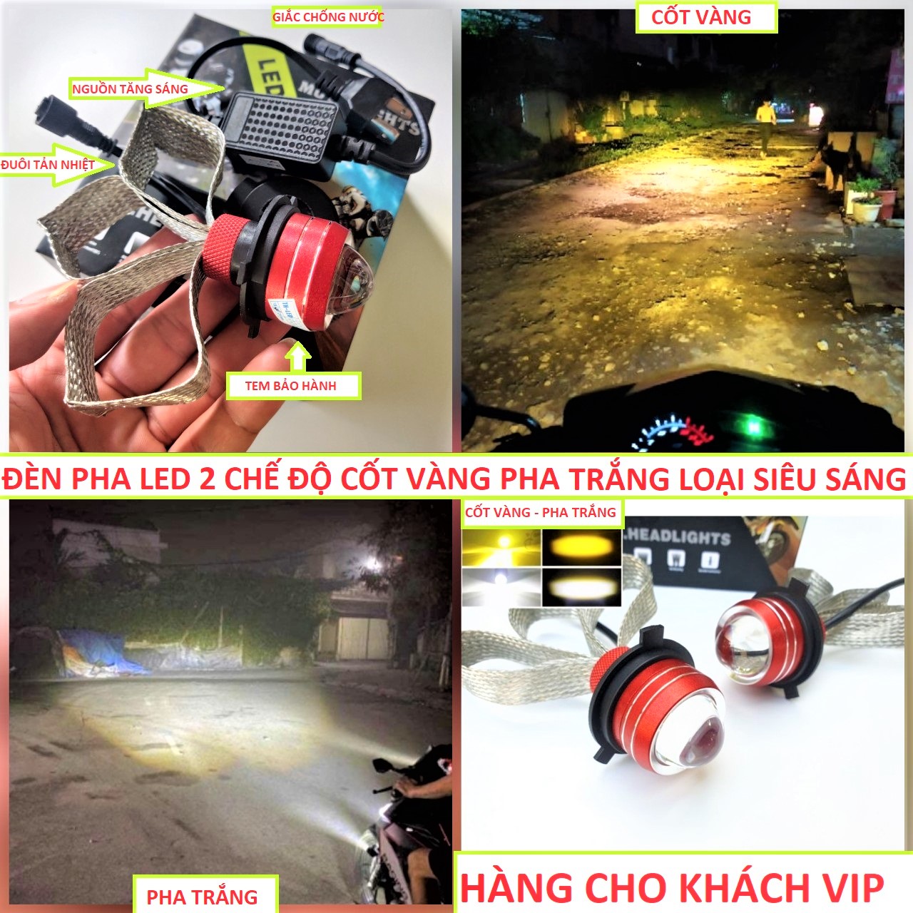 ĐÈN PHA XE MÁY 2 MẦU CỐT VÀNG PHA TRẮNG ĐUÔI CÔNG SIÊU SÁNG DÀNH CHO KHÁCH VÍP , ĐÈN PHA LED XE MÁY , ĐÈN TRỢ SÁNG XE MÁY , ĐÈN CHIÊU SÁNG XE MÁY , ĐỒ CHƠI XE MÁY , PHỤ KIỆN XE MÁY