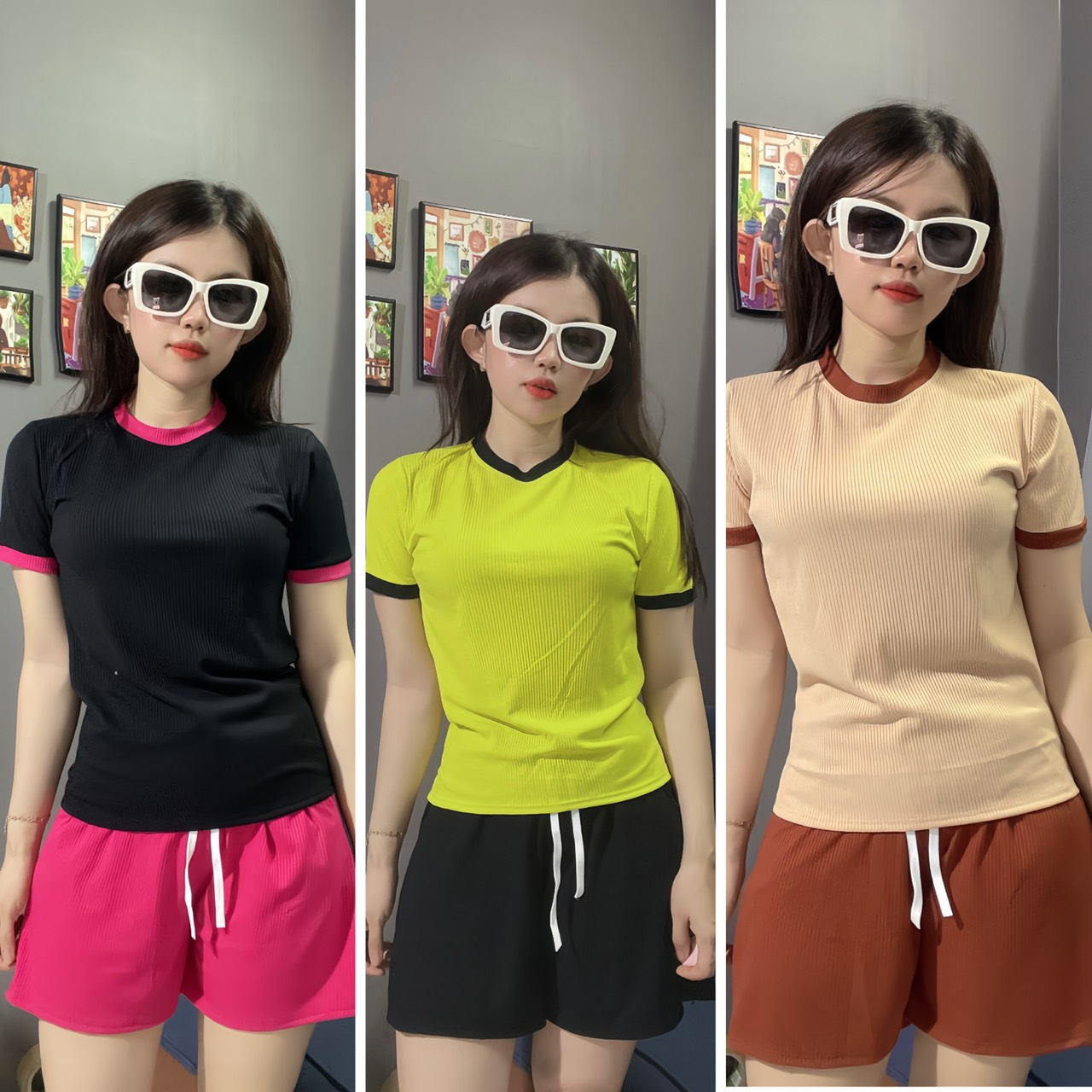 Set bộ nữ mặc nhà thun gân co giản 4 chiều-tq6