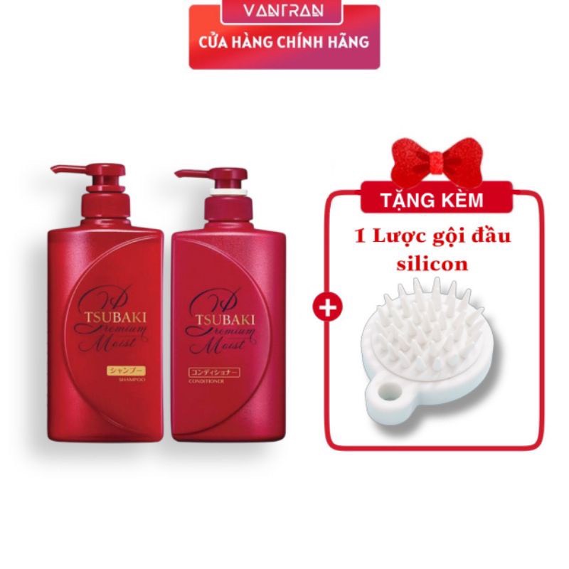 Bộ đôi gội xả Dưỡng tóc bóng mượt Premium Moist Tsubaki