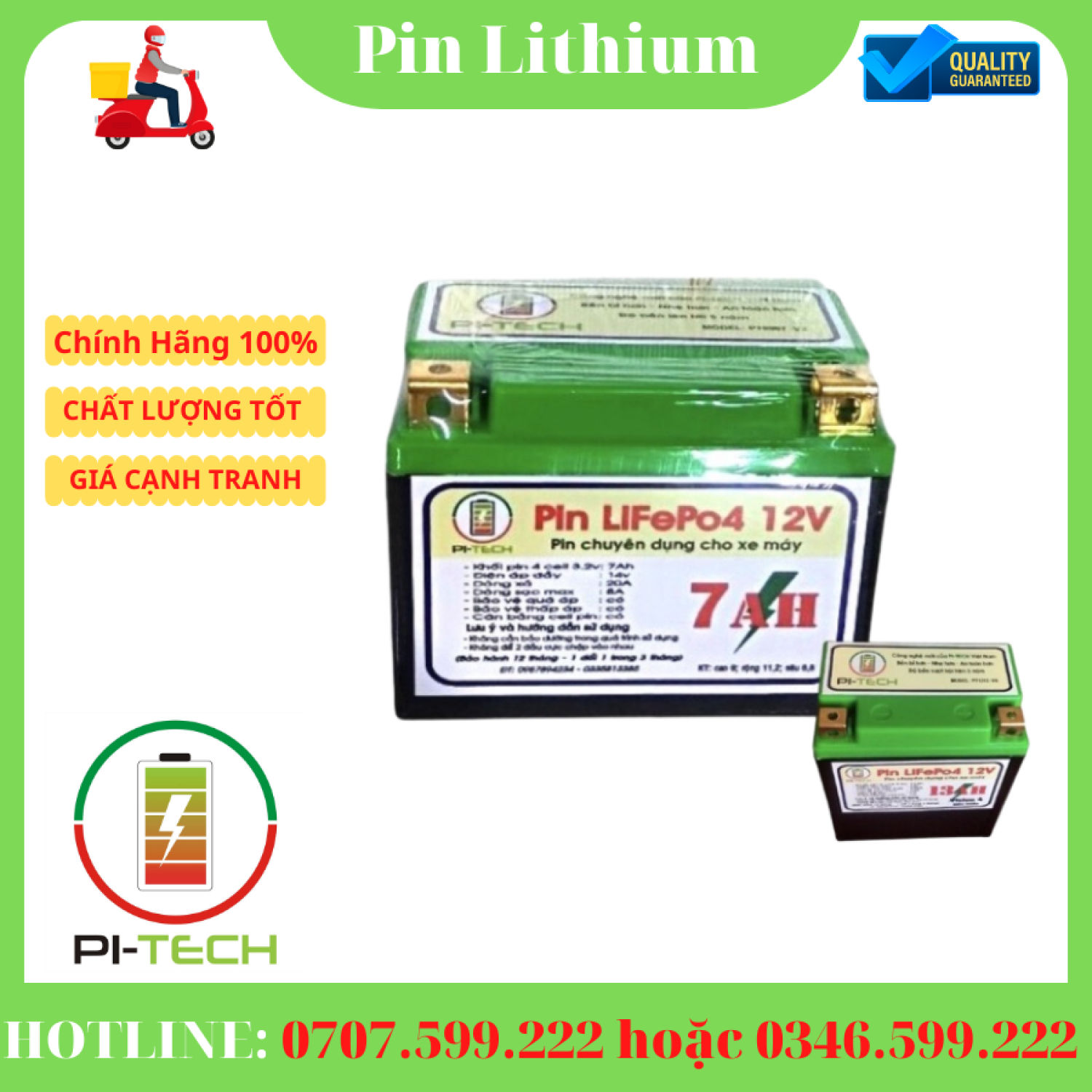 ẮC QUY - PIN LITHIUM THÔNG MINH PI-TECH ( Khởi động xe máy)