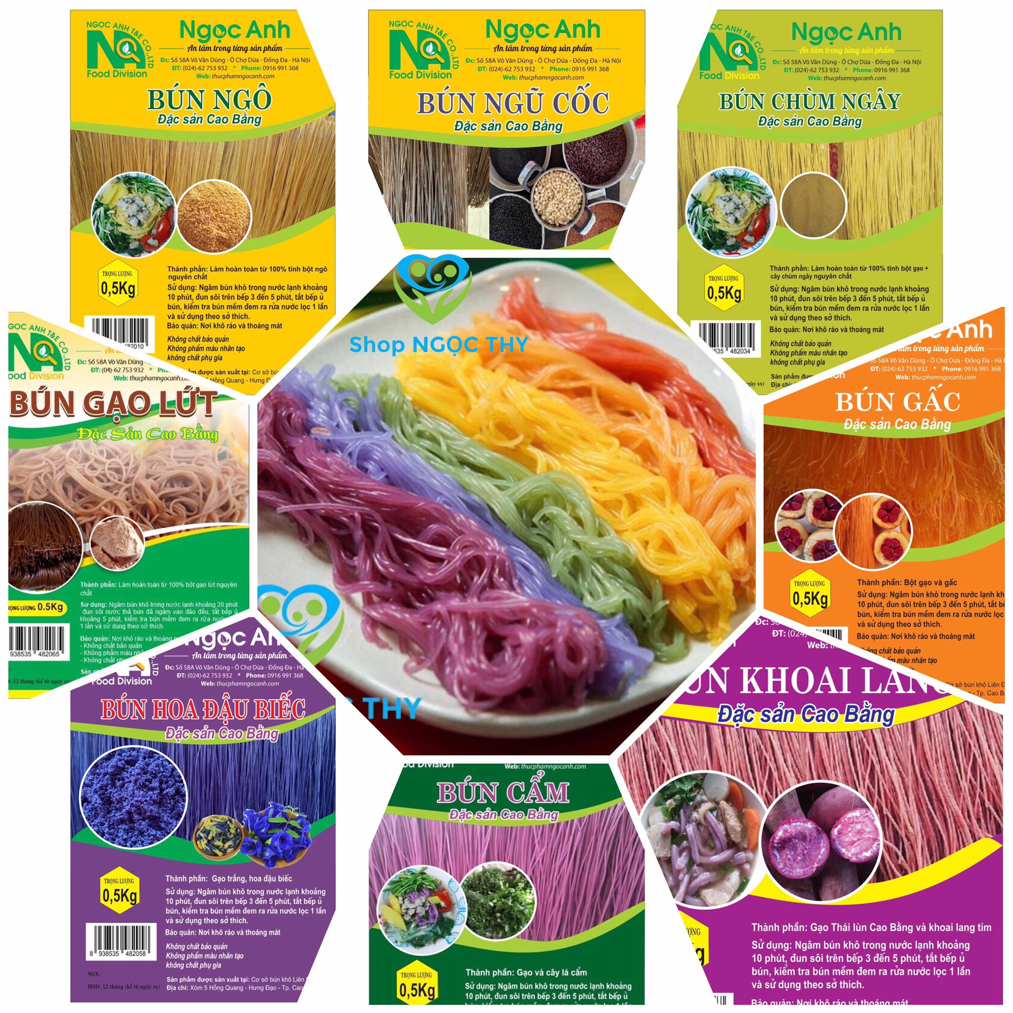 Bún phở khô gạo lứt ngũ sắc Cao Bằng gói 500gr