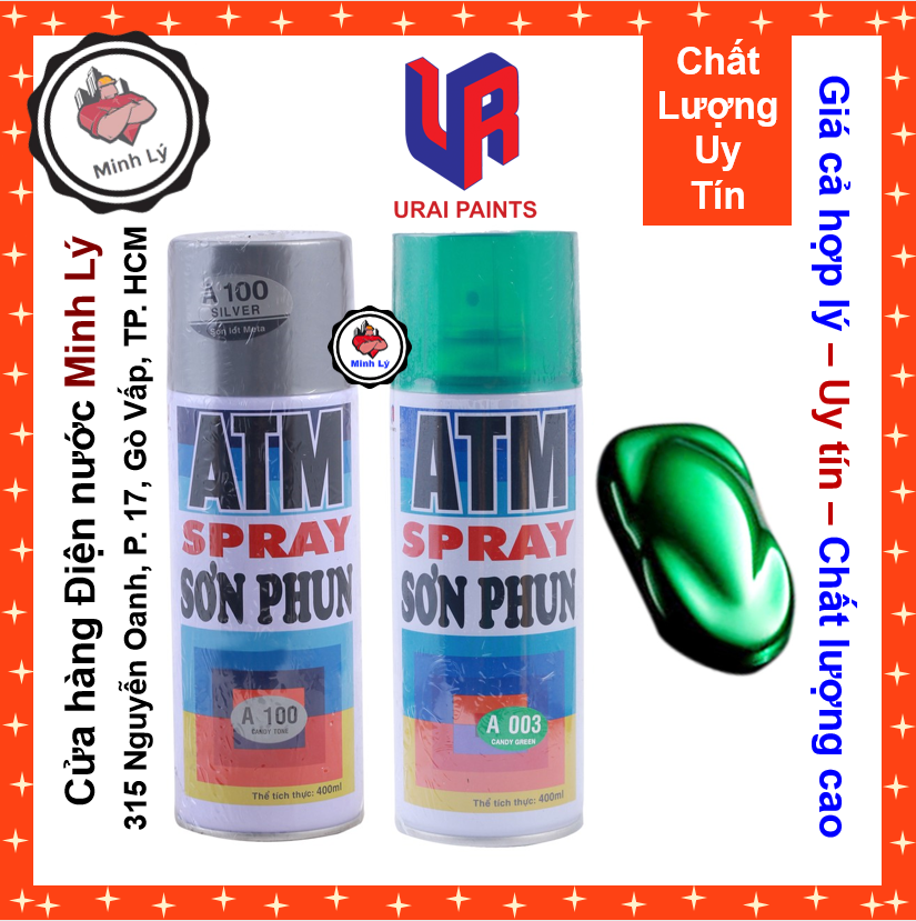 Bộ 2 chai sơn phun màu meta xanh lá atm spray cao cấp