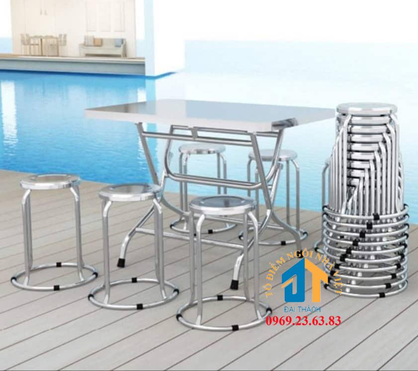 Bộ Bàn chữ nhật inox quán ăn 6 Ghế ĐẠI THÀNH